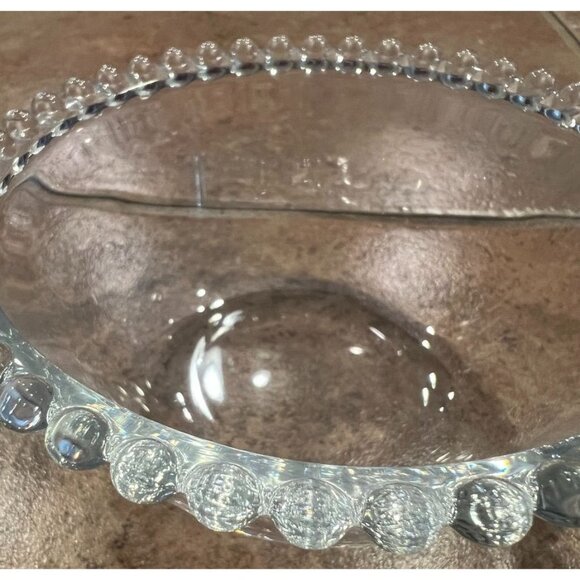 Vintage Clear Glass Bowl With Decorative Beaded Rim - Picture 4 of 7